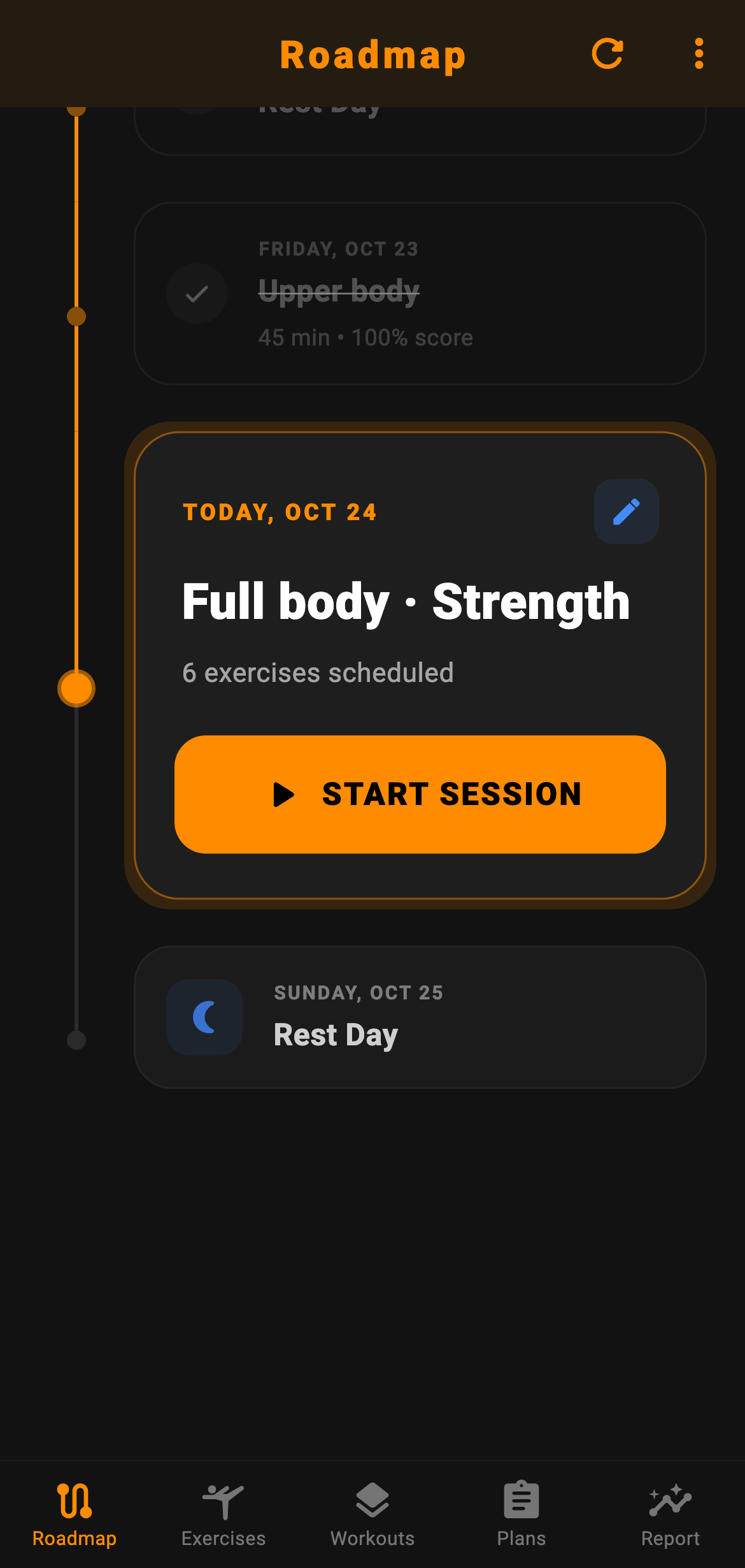 Repzy Roadmap dashboard with workout progress and weekly training schedule.